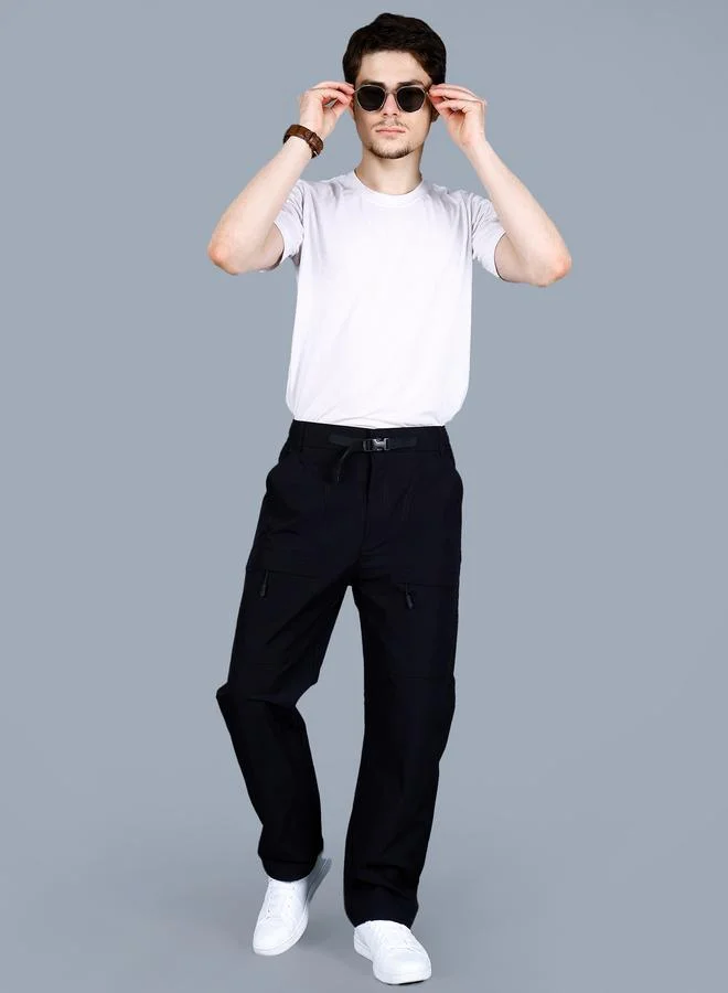 Fort Collins Men Solid Track Pants with Zip Pocket